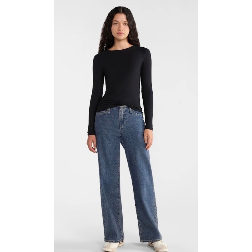 No Boundaries Ribbed Crewneck Tee Long Sleeve Black Soot XXL Skinny Fit Pullover